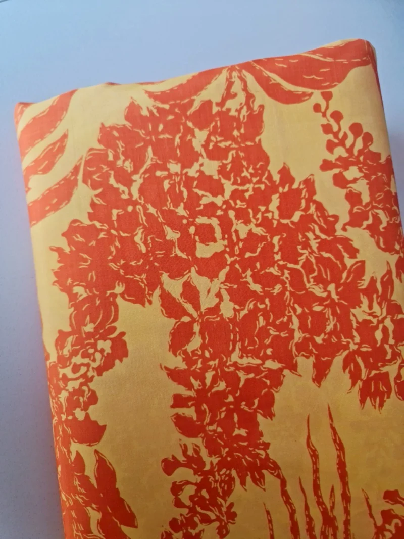 Printed Silk, Smooth Weave, Floral Print, Yellow and Orange