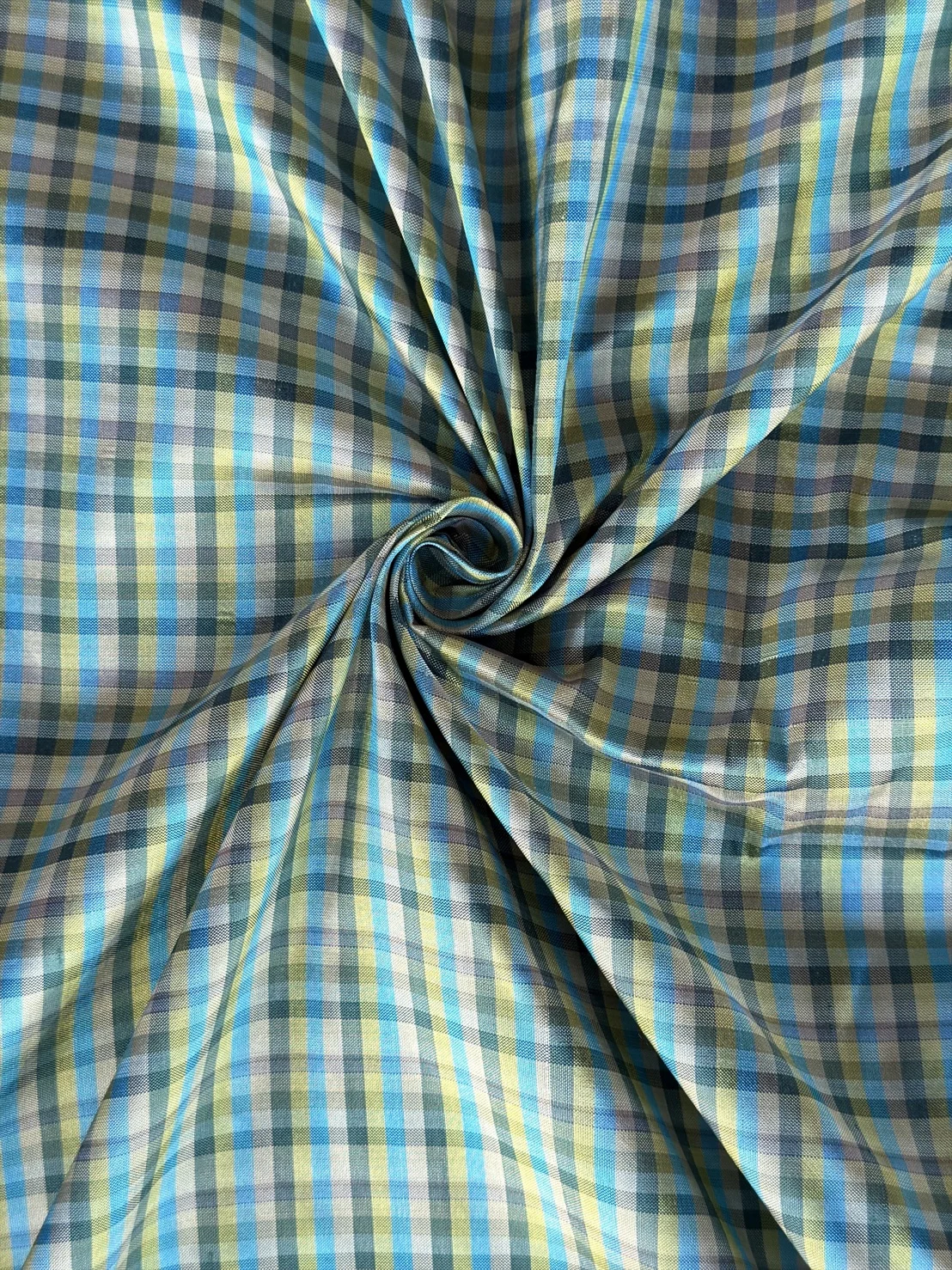 Silk Plaid, Smooth Weave, Light Blue and Yellow