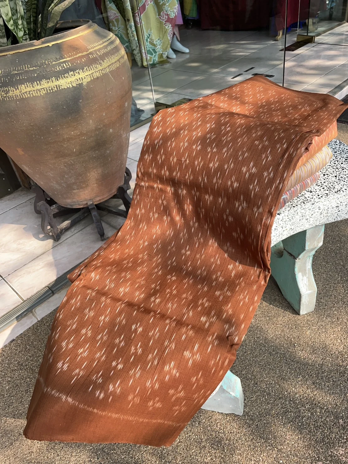 Ikat Native Silk, Small Dok Kaew Pattern, Orange and Brick Brown