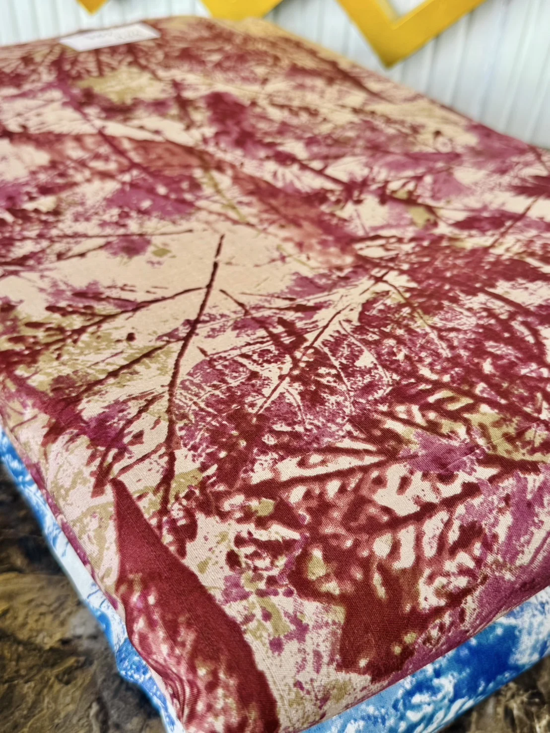 Printed Silk, Textured, Leaf Print, Red
