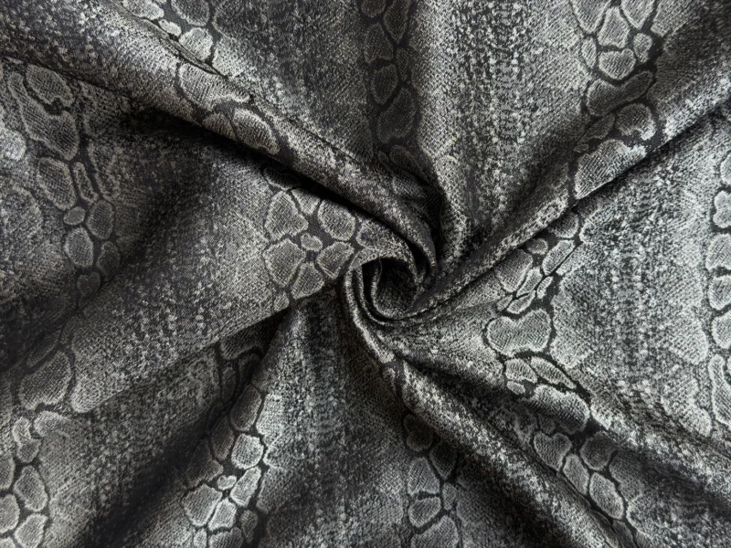 Machine-Woven Silk Jacquard, Wide Width, Naga Pattern, Black-Grey