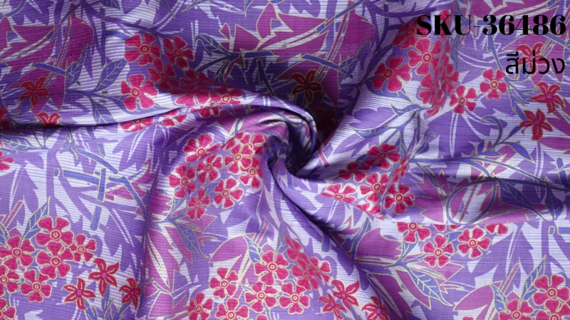 Printed Silk, Textured, Floral Print, Purple