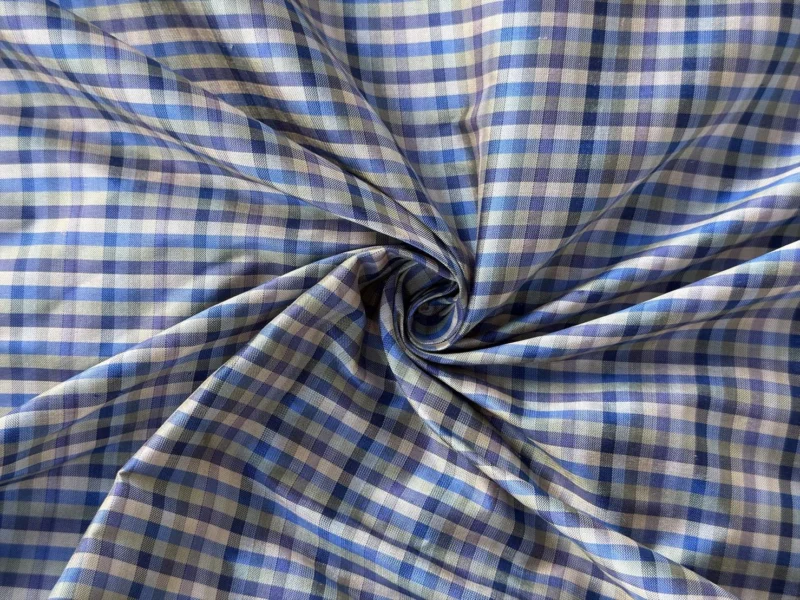 Silk Plaid, Smooth Weave, Blue and Light Blue
