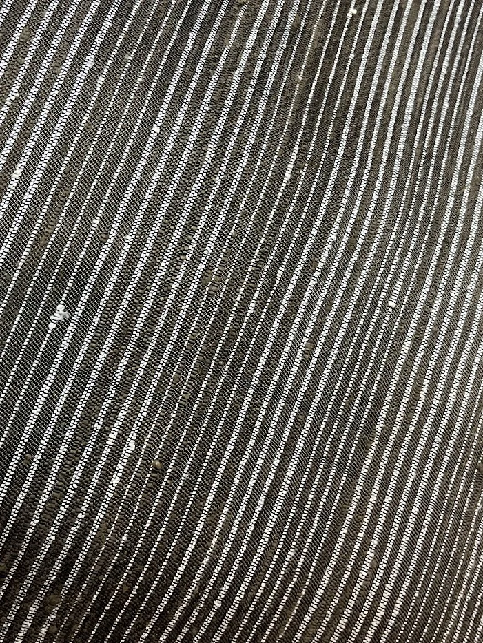 Denim-Like Silk, Heavy Textured, Dark Olive with Cream Stripe