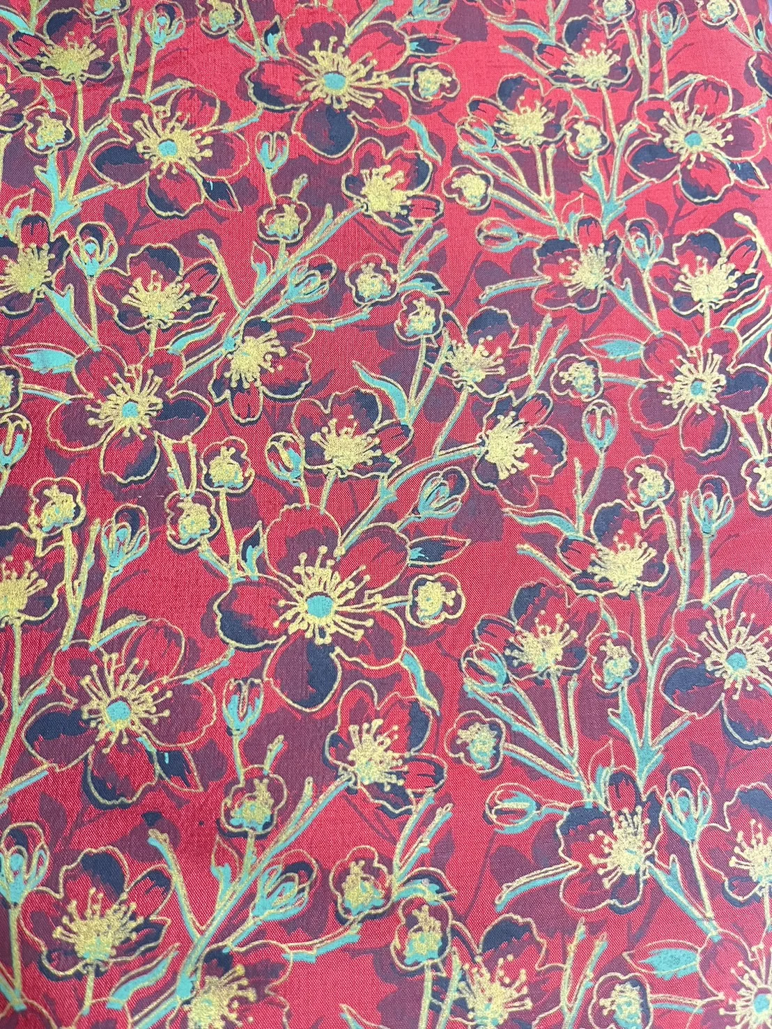 Printed Silk, Textured, Floral Print, Red Ground