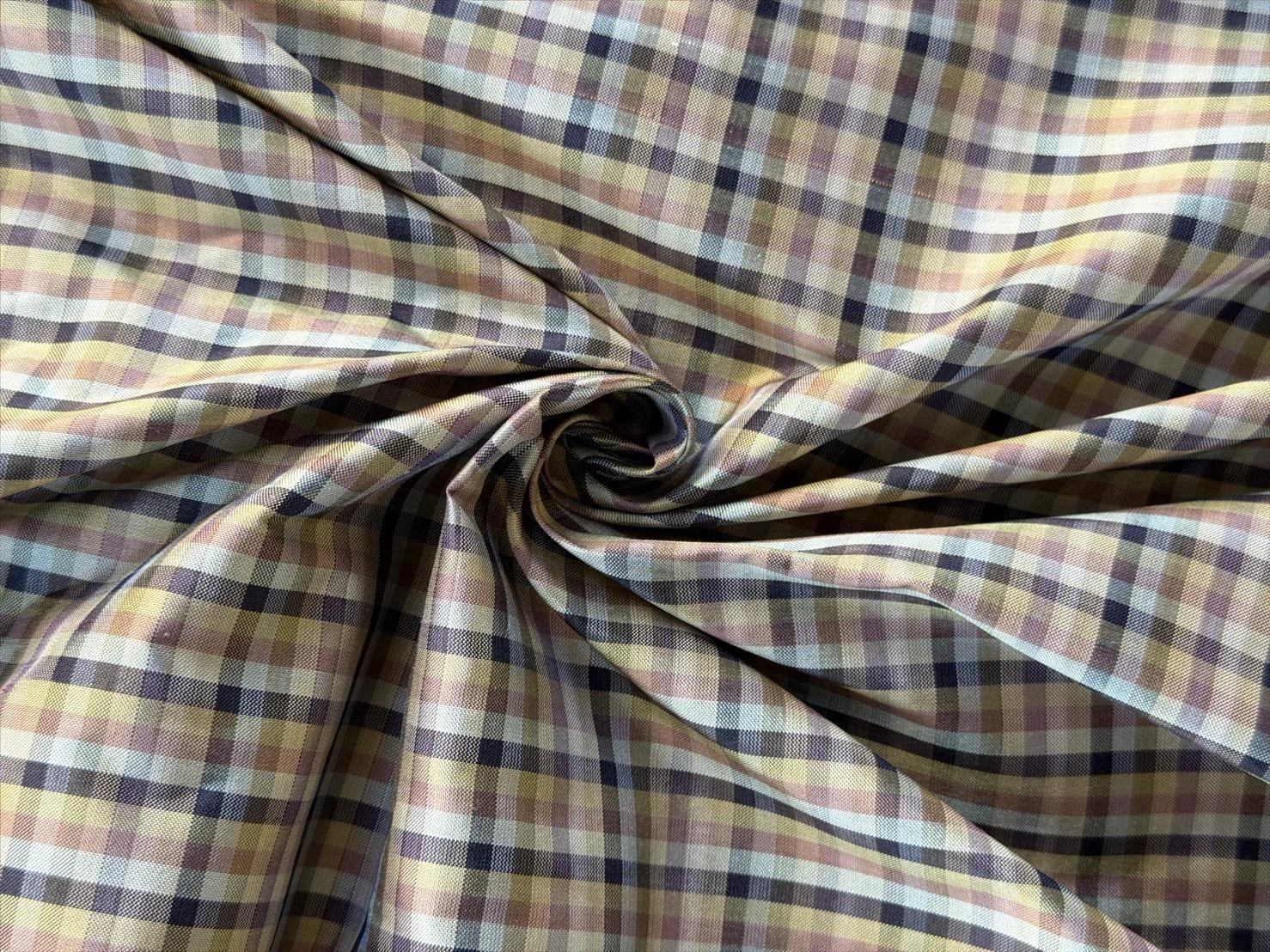 Silk Plaid, Smooth Weave, Black and Yellow