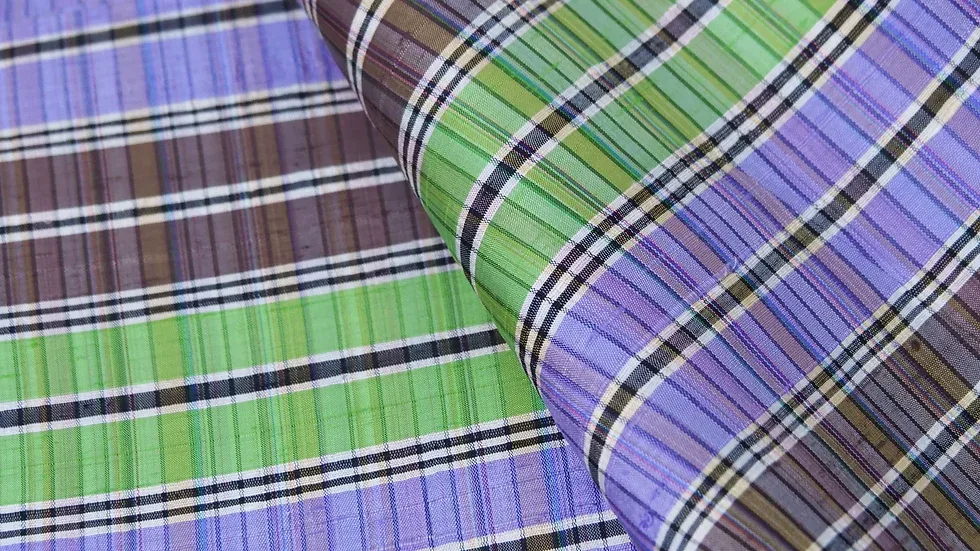 Silk Plaid, Soft Textured, Green and Purple