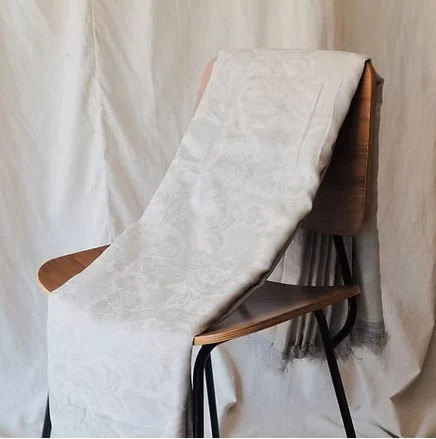Machine-Woven Spun Silk, Jacquard, Wide Width, White
