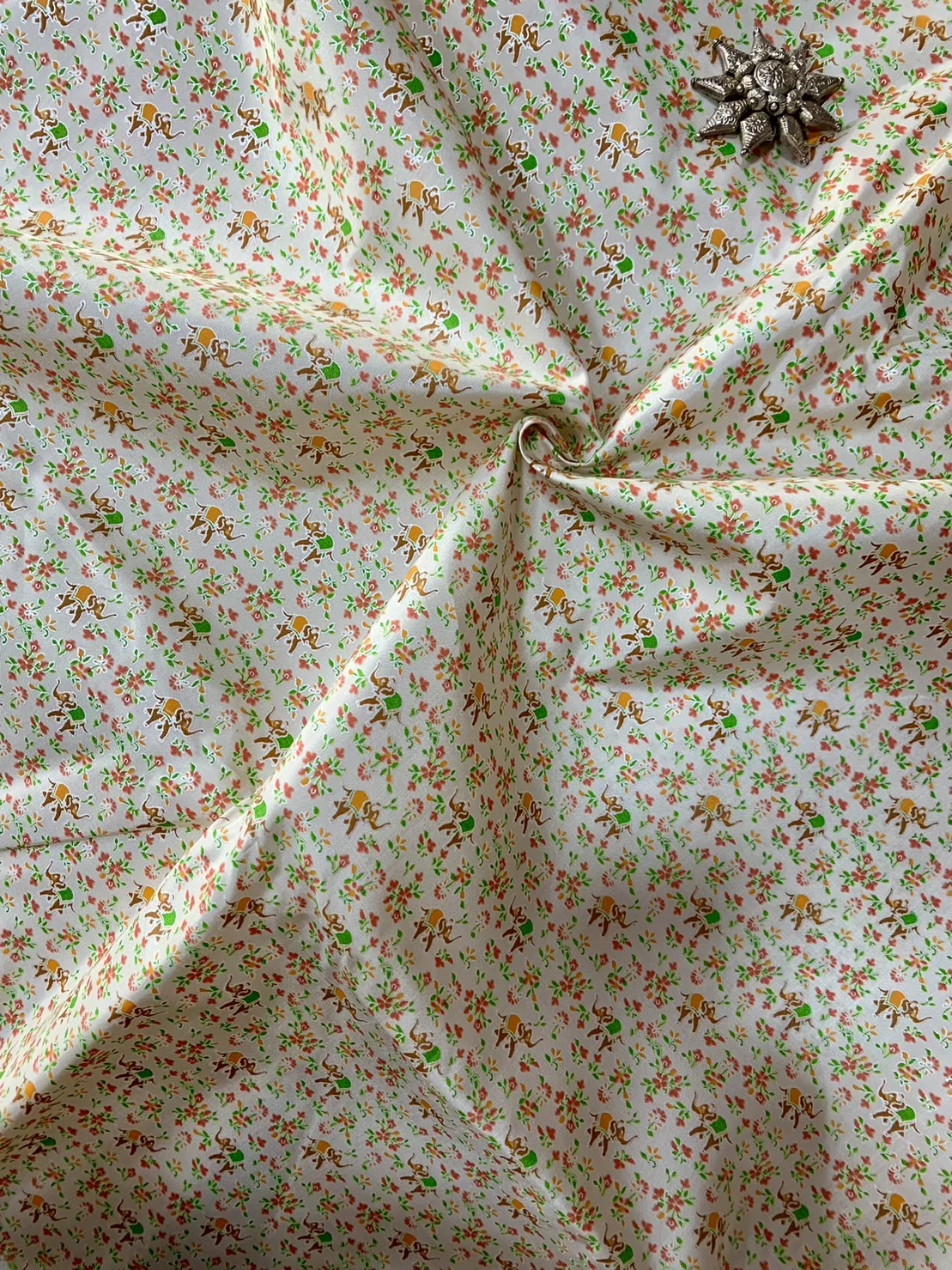 Printed Silk, Smooth Weave, Elephant Print, Cream Ground
