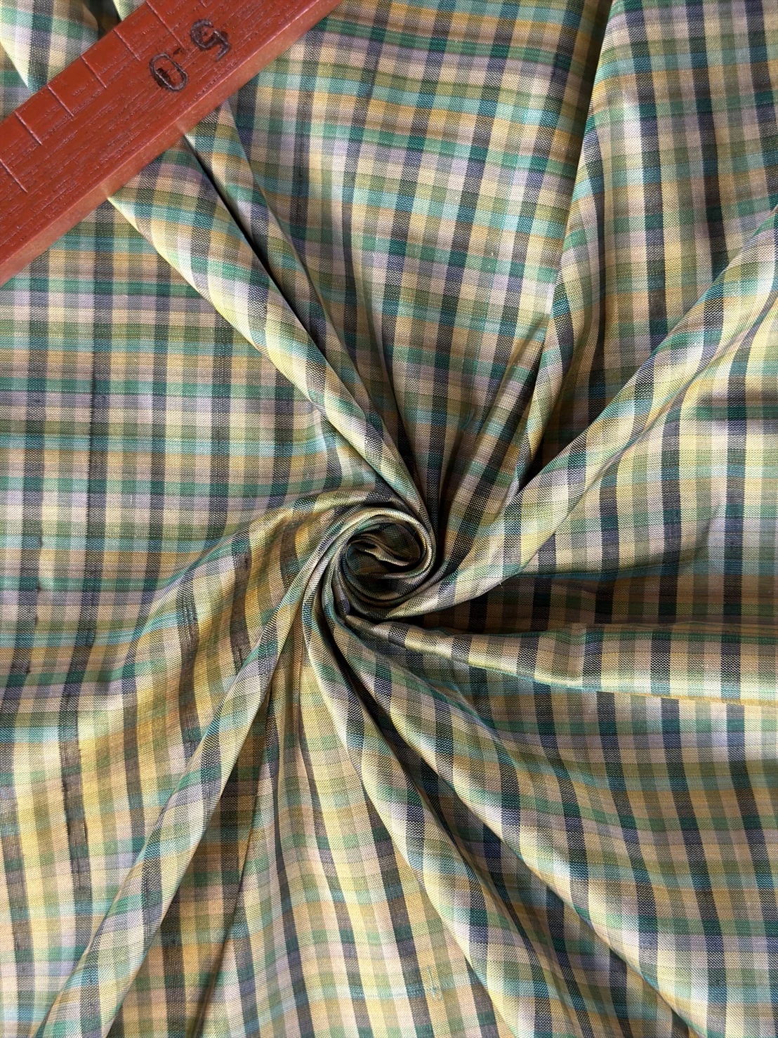 Silk Plaid, Smooth Weave, Black and Green