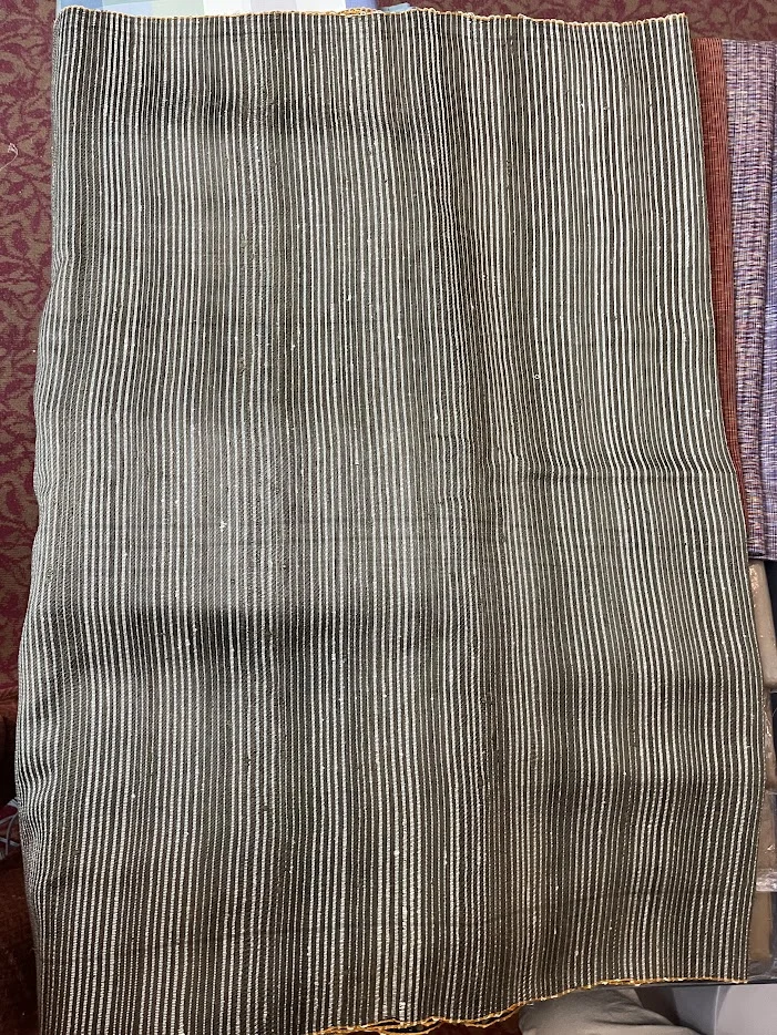Denim-Like Silk, Heavy Textured, Dark Olive with Cream Stripe