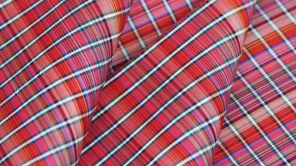 Silk Plaid, Smooth Weave, Red and Orange