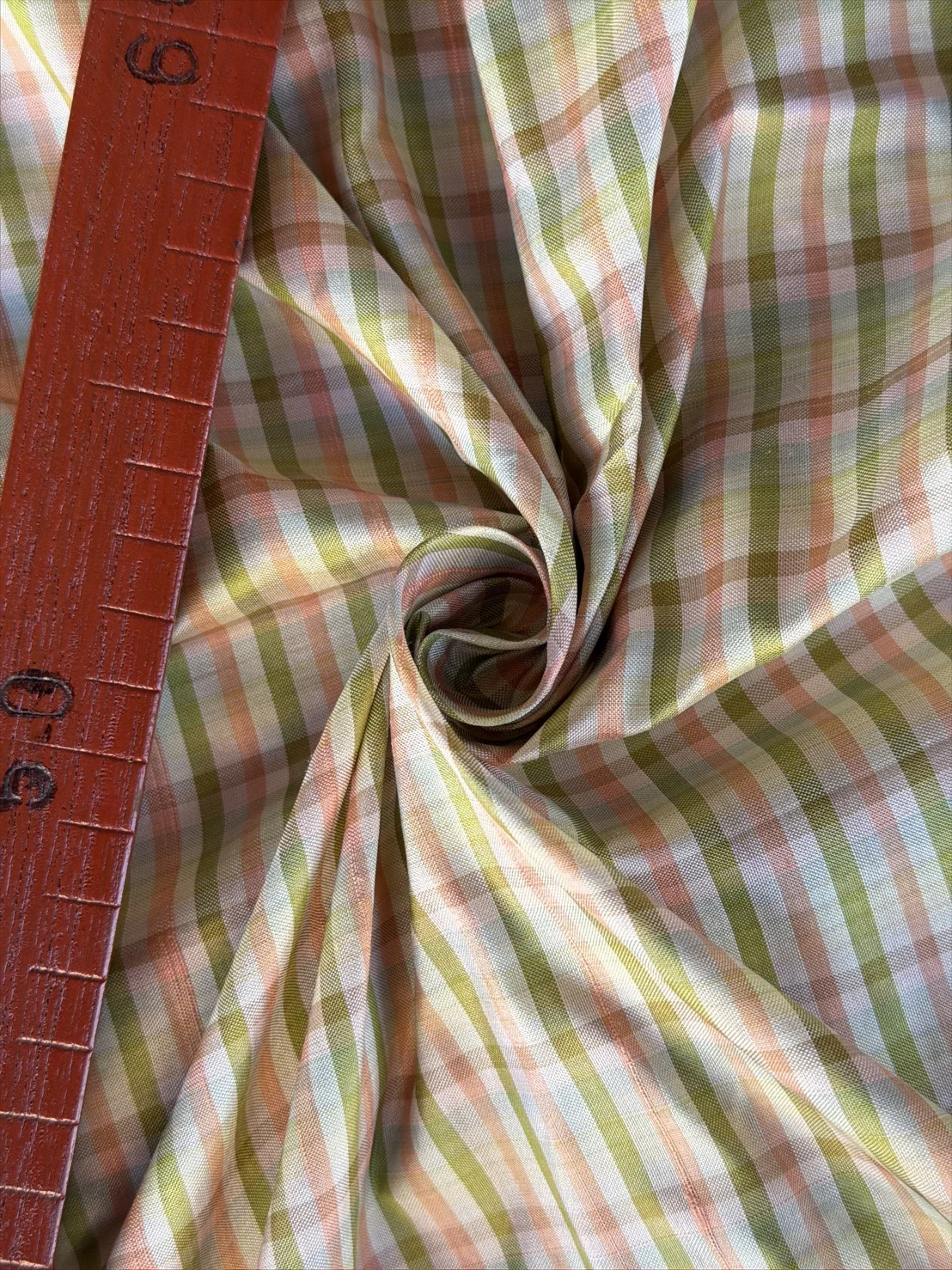Silk Plaid, Smooth Weave, Green and Cream