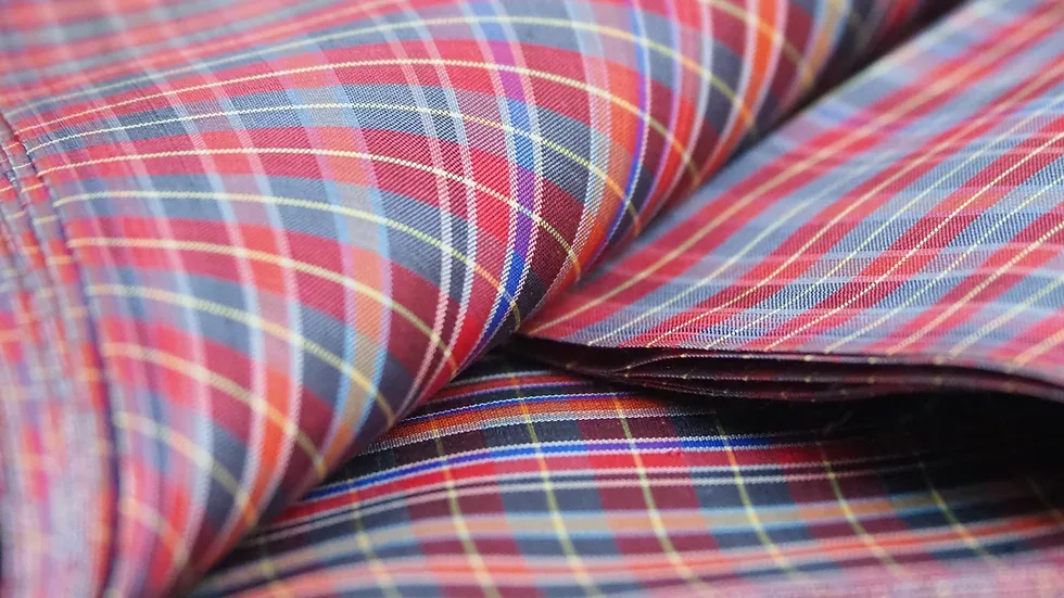 Silk Plaid, Smooth Weave, Red and Grey-Blue