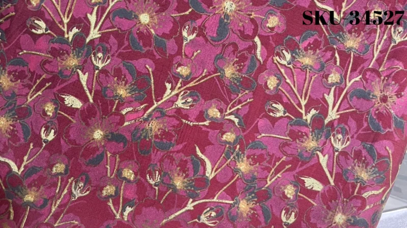 Printed Silk, Textured, Floral Print, Red
