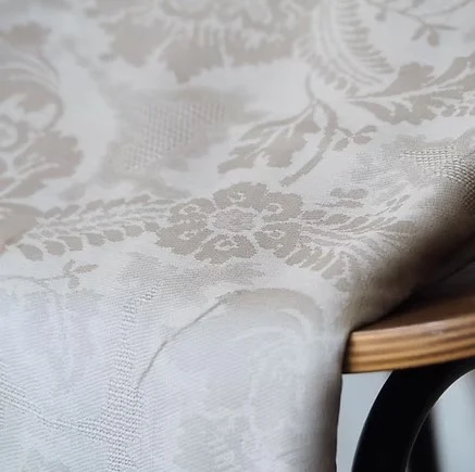 Machine-Woven Spun Silk, Jacquard, Wide Width, White