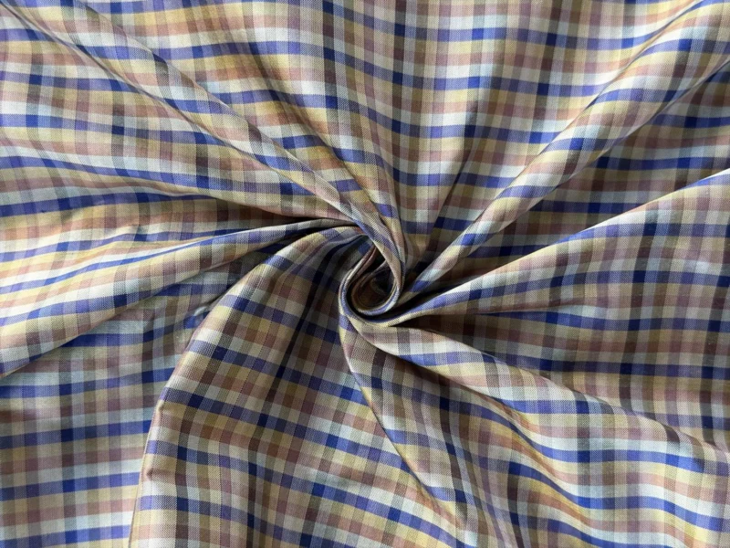 Silk Plaid, Smooth Weave, Blue and Yellow
