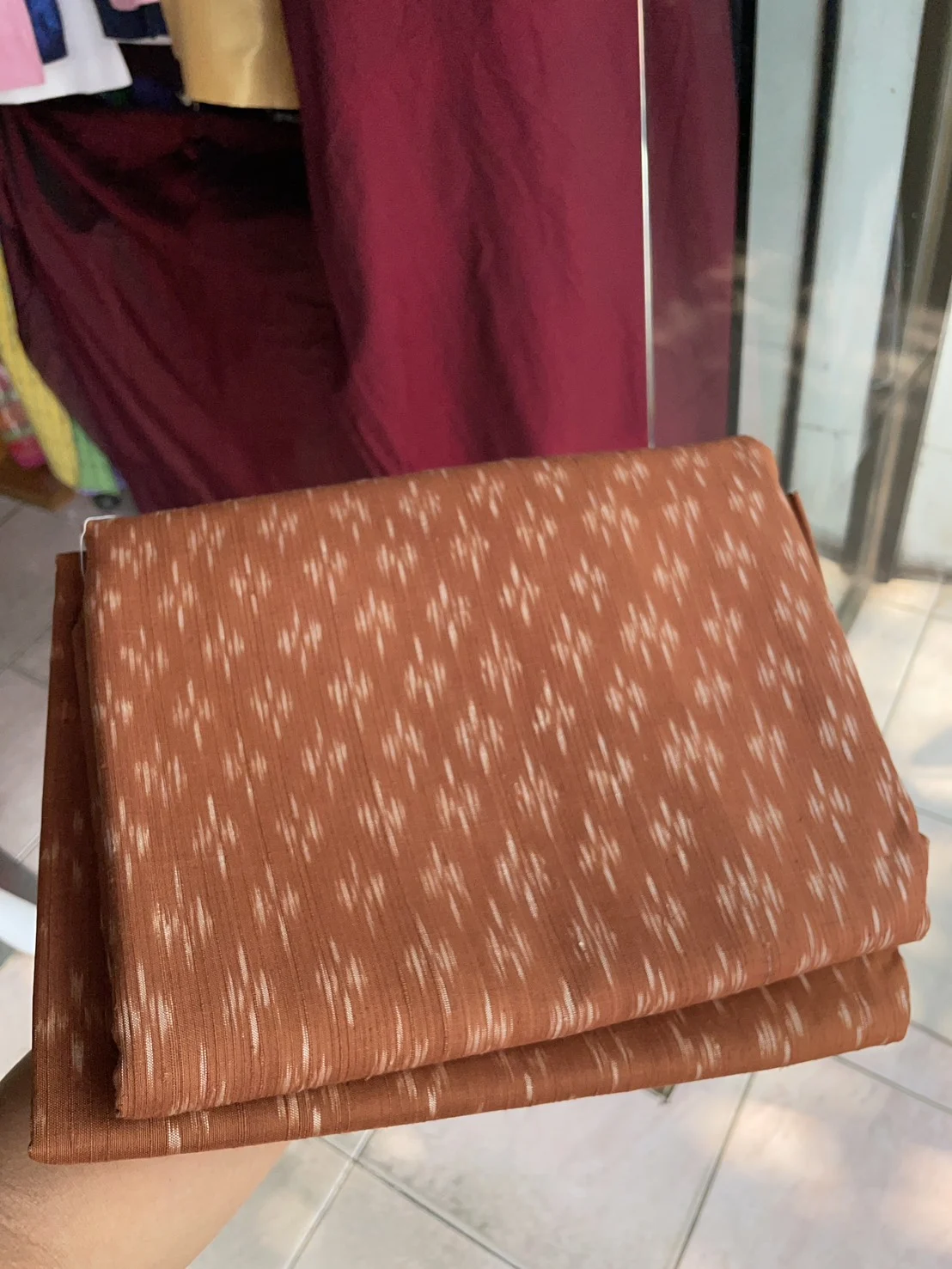Ikat Native Silk, Small Dok Kaew Pattern, Orange and Brick Brown