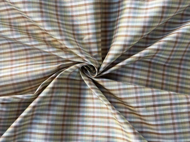 Silk Plaid, Smooth Weave, Brown and Cream Yellow