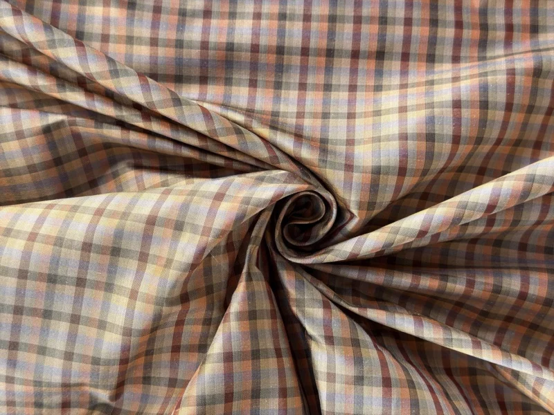 Silk Plaid, Smooth Weave, Brown, Beige and Cream
