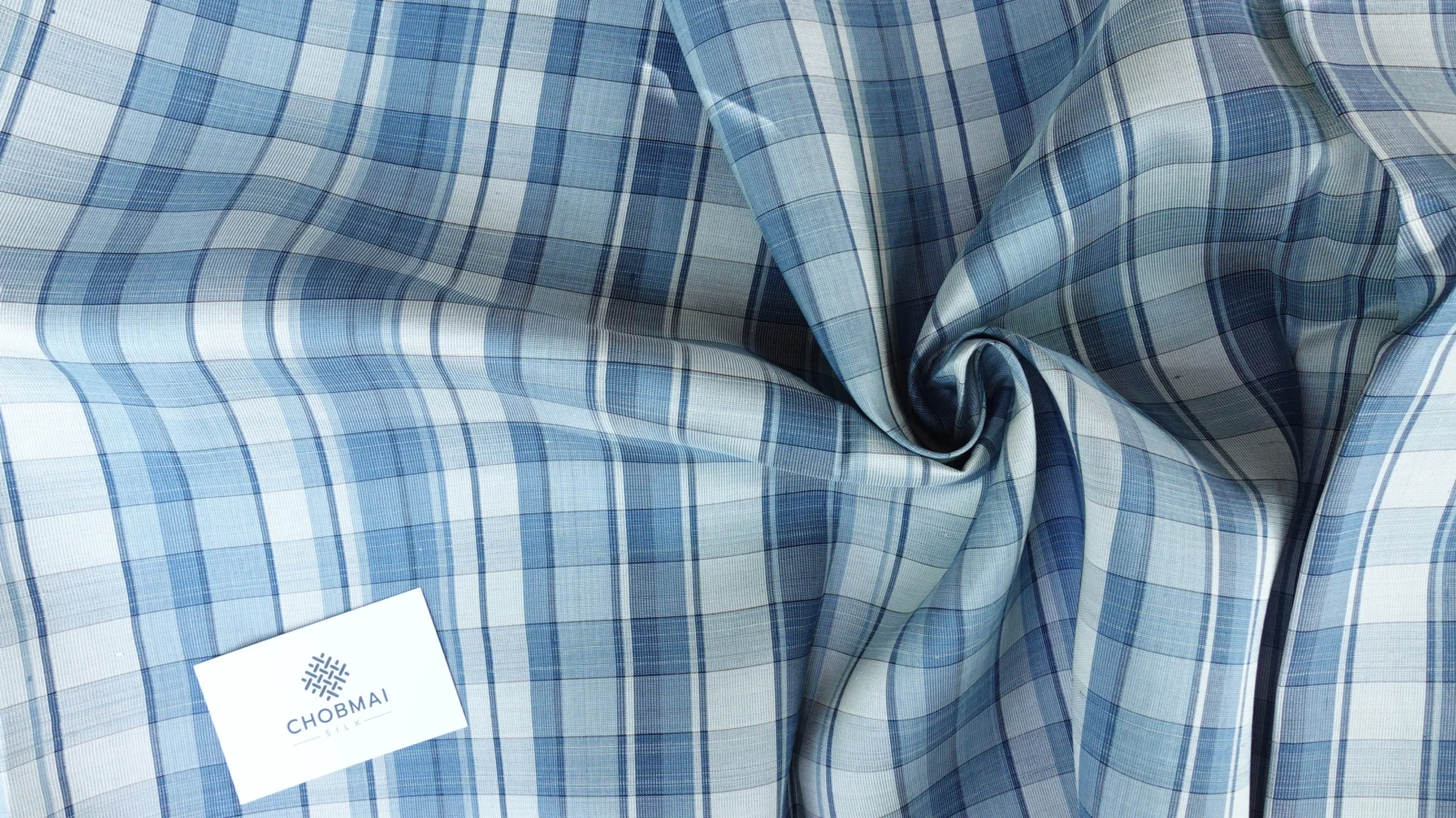 Silk Plaid, Smooth Weave, Light Blue and White
