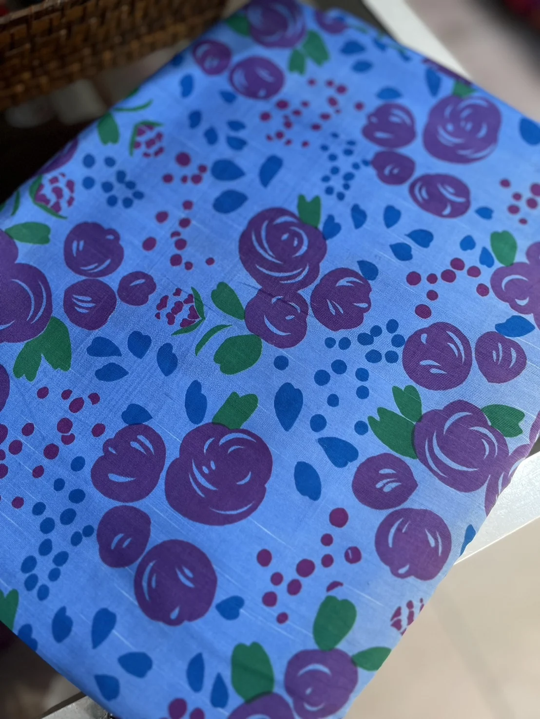 Printed Silk, Textured, Floral Print, Light Blue Ground