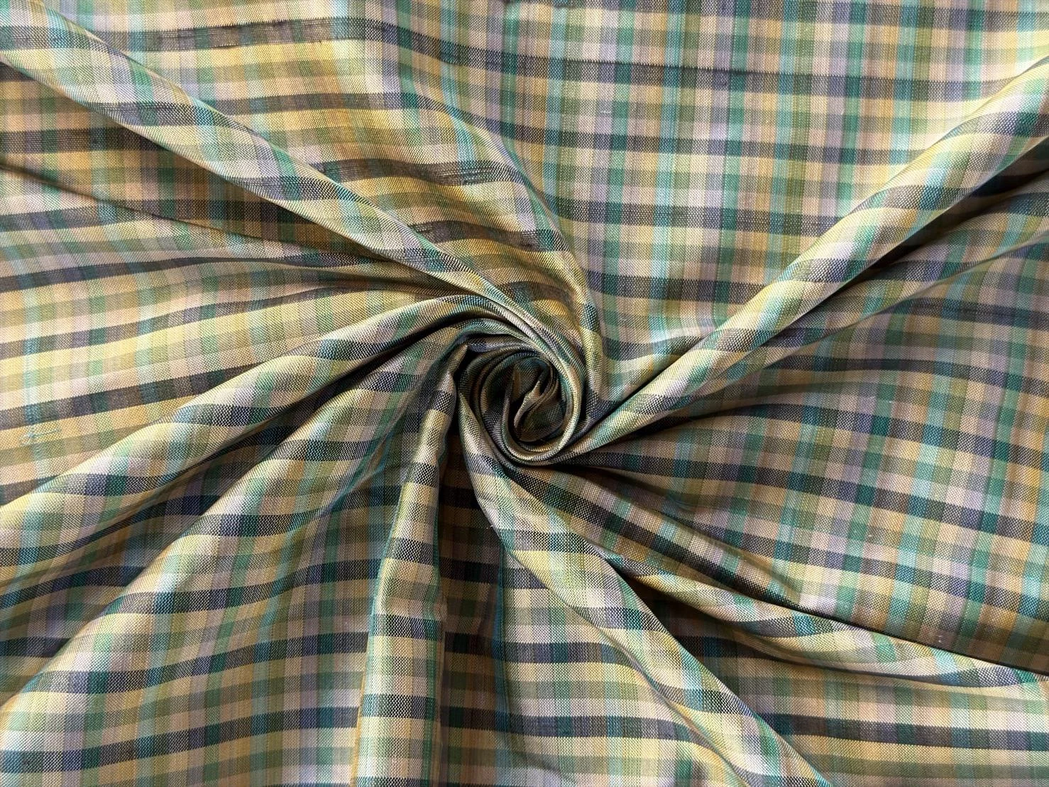 Silk Plaid, Smooth Weave, Black and Green