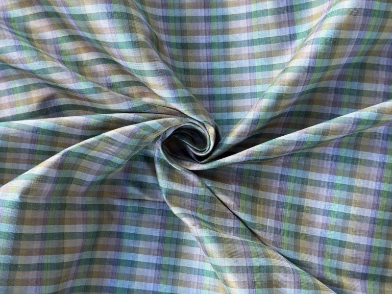 Silk Plaid, Smooth Weave, Grey and Brown