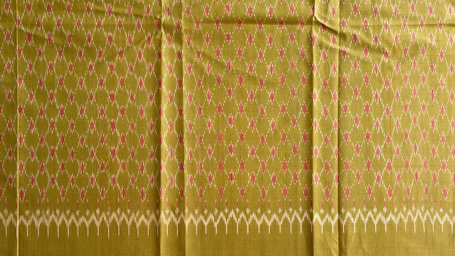Ikat Silk, 2-Shaft, Kan Yaeng Pattern, Ochre Green