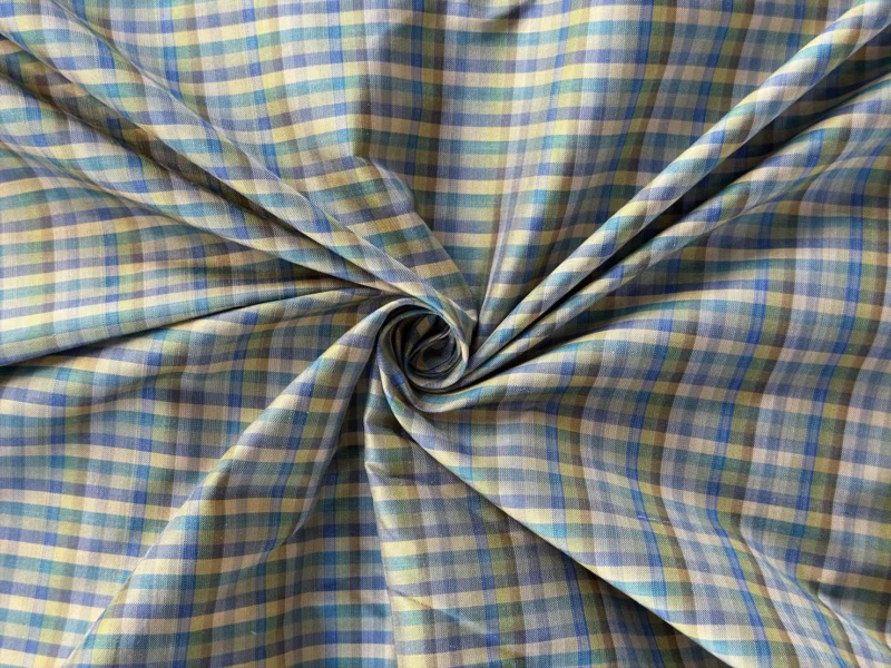 Silk Plaid, Smooth Weave, Blue and Yellow