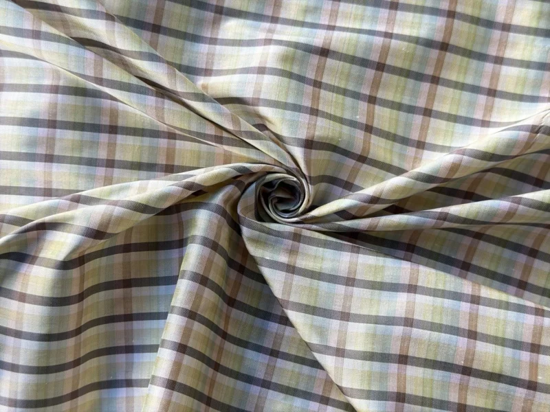 Silk Plaid, Smooth Weave, Dark Grey and Yellow