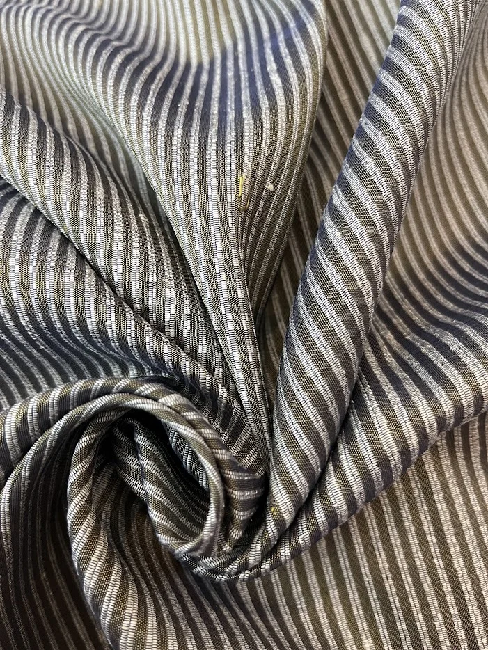 Denim-Like Silk, Heavy Textured, Dark Olive with Cream Stripe