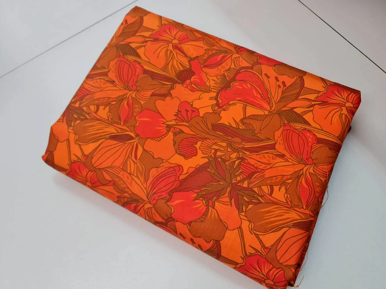 Printed Silk, Smooth Weave, Floral Print, Orange Ground