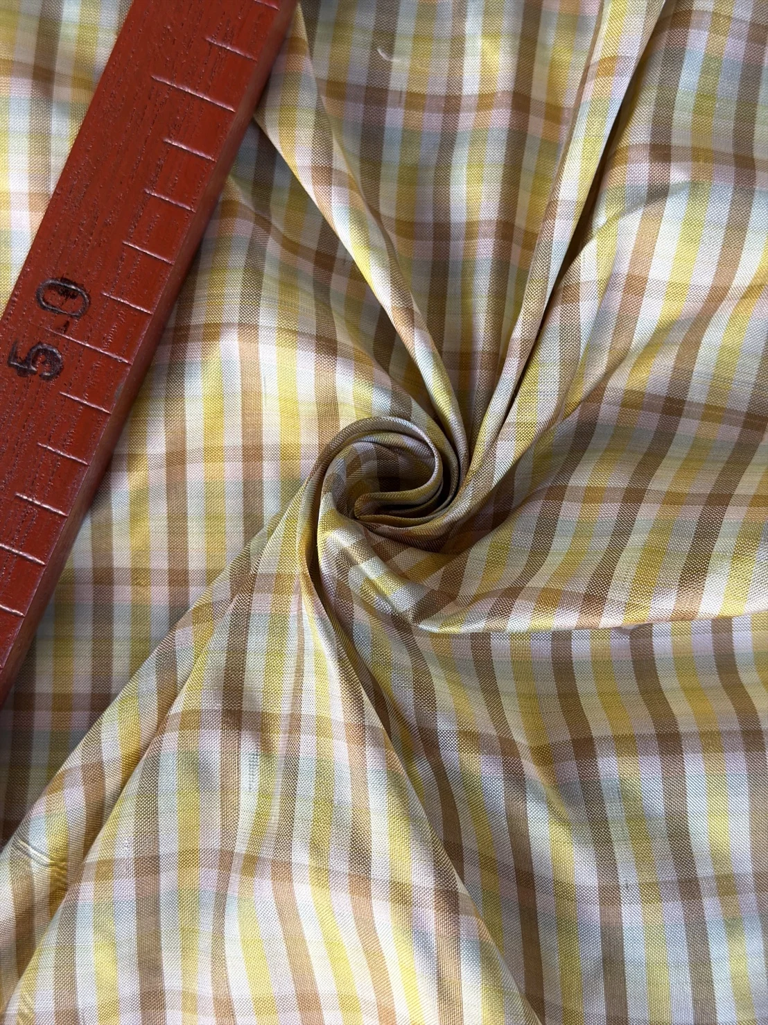 Silk Plaid, Smooth Weave, Brown and Yellow