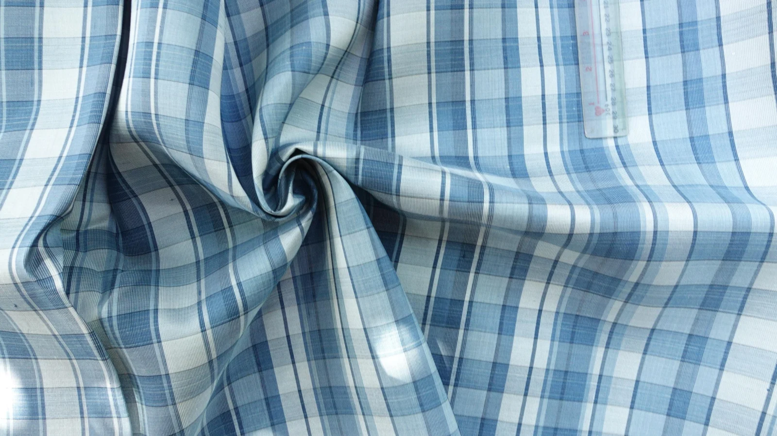Silk Plaid, Smooth Weave, Light Blue and White