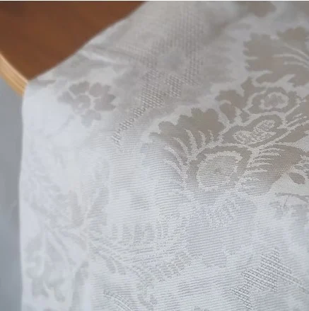 Machine-Woven Spun Silk, Jacquard, Wide Width, White