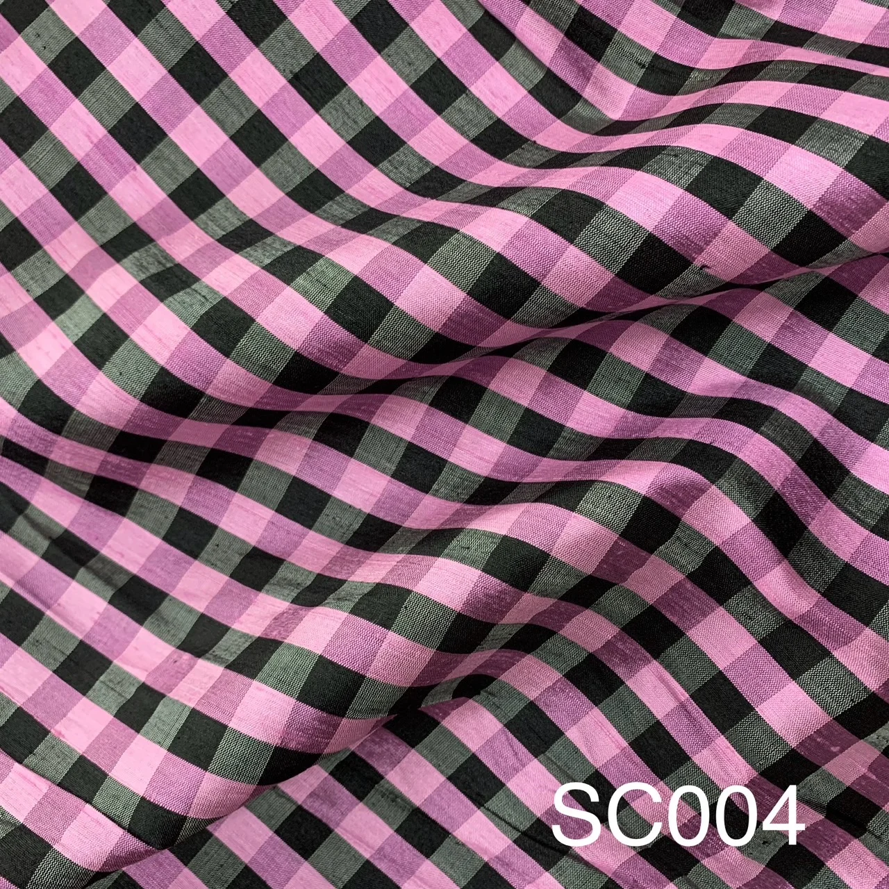 Silk Plaid, Textured, Black and Pink