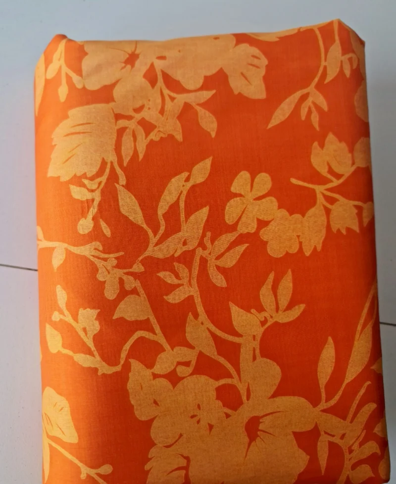 Printed Silk, Textured, Floral Print, Yellow-Orange