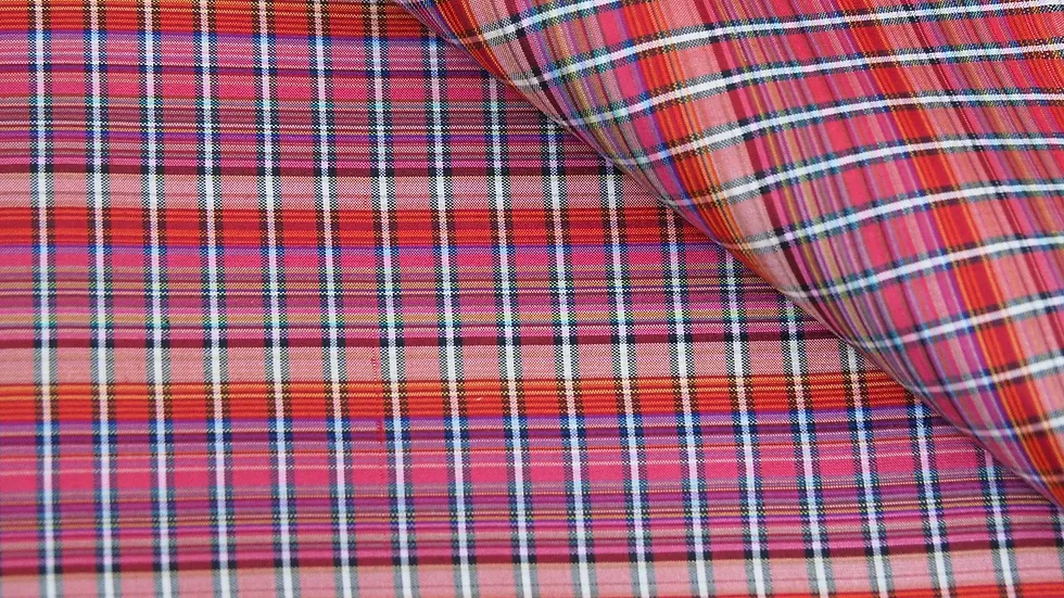 Silk Plaid, Smooth Weave, Red and Orange