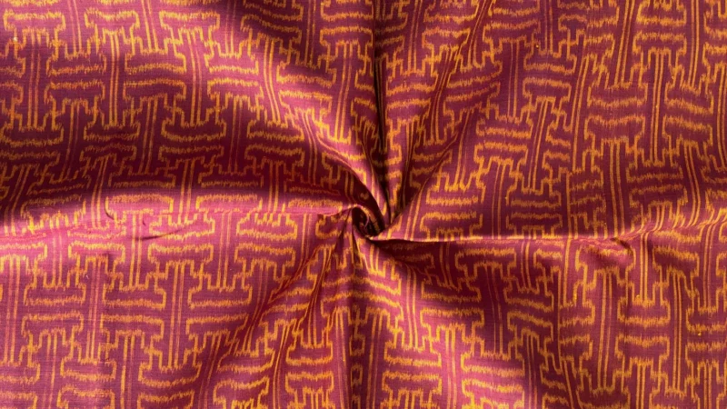 Ikat Silk, 2-Shaft, Chinese-Key Pattern, Betel Red