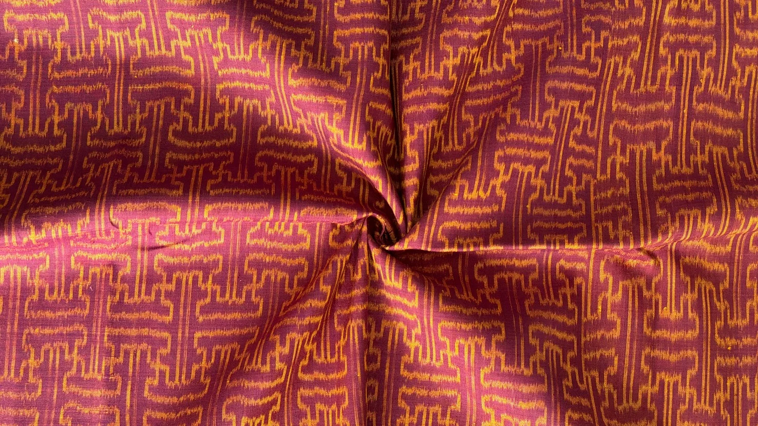 Ikat Silk, 2-Shaft, Chinese-Key Pattern, Betel Red