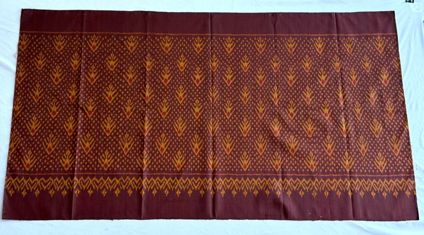 Ikat Silk, 2-Shaft, Peacock-Flower Pattern, Brown with Yellow Ikat