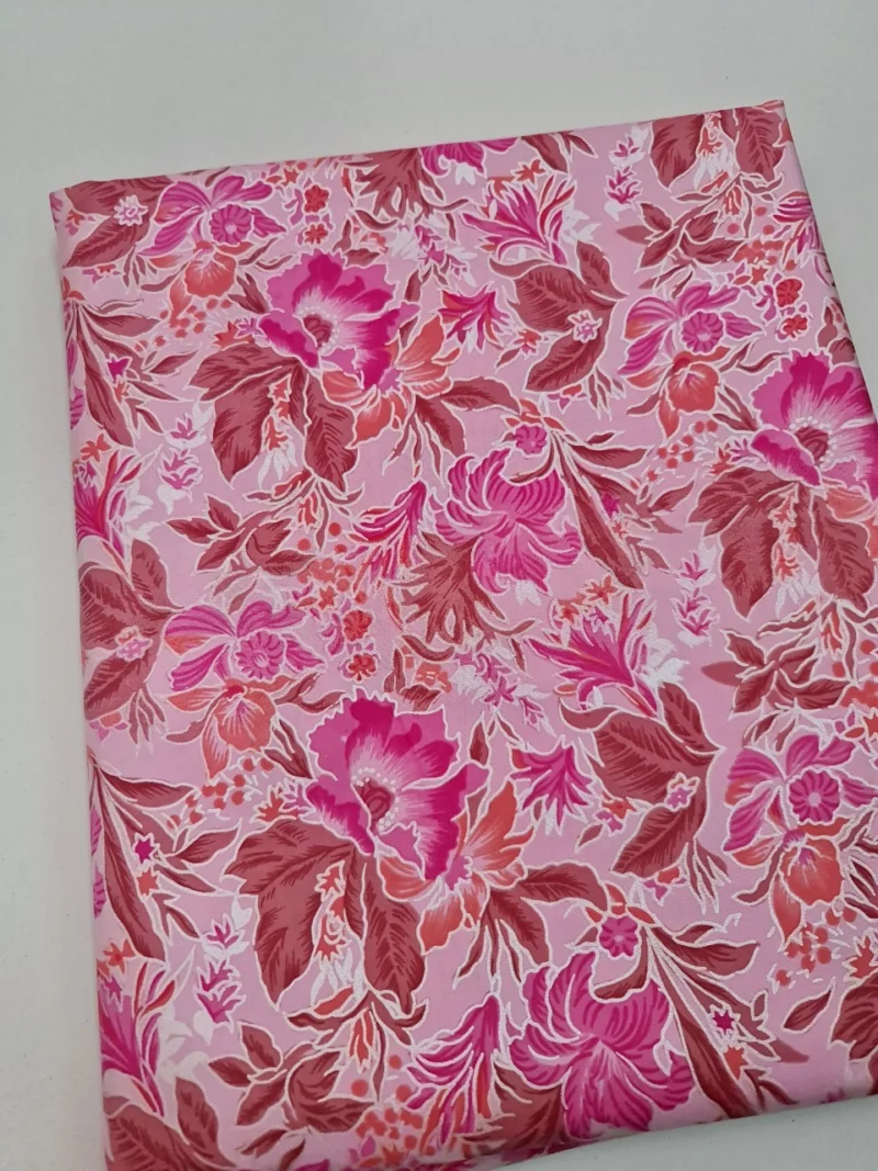 Printed Silk, Smooth Weave, Floral Print, Light Pink Ground