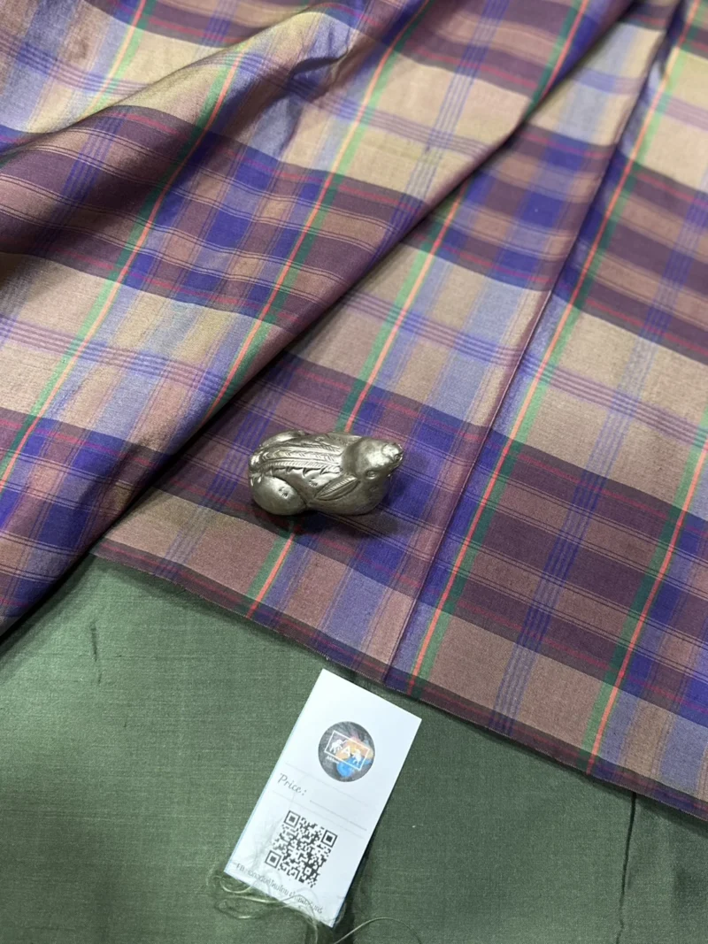 Silk Plaid, Smooth Weave, Purple and Brown