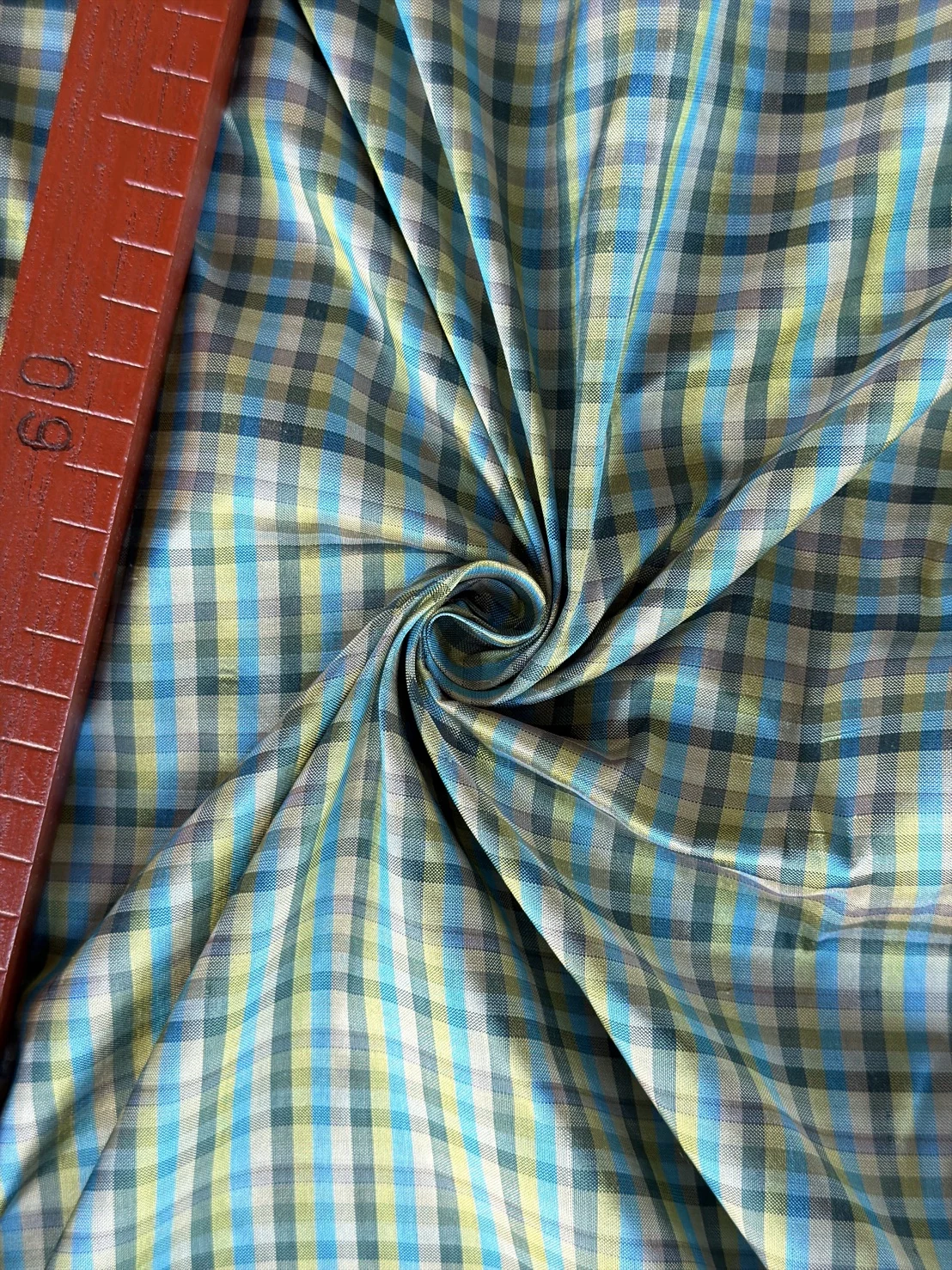 Silk Plaid, Smooth Weave, Light Blue and Yellow