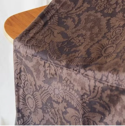Machine-Woven Spun Silk, Jacquard, Wide Width, Dark Brown