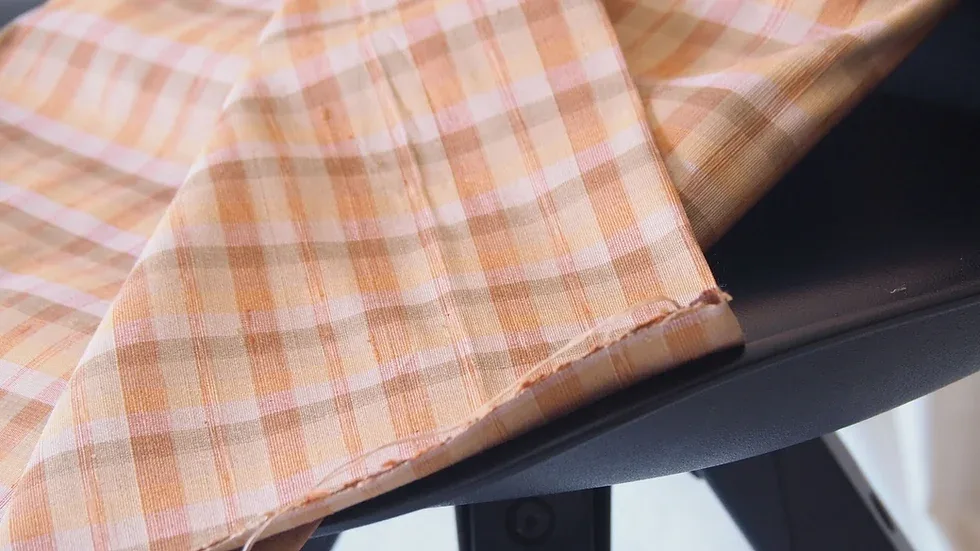 Naturally Dyed Silk Plaid, Textured Ribbed Weave, Brick Brown and Cream