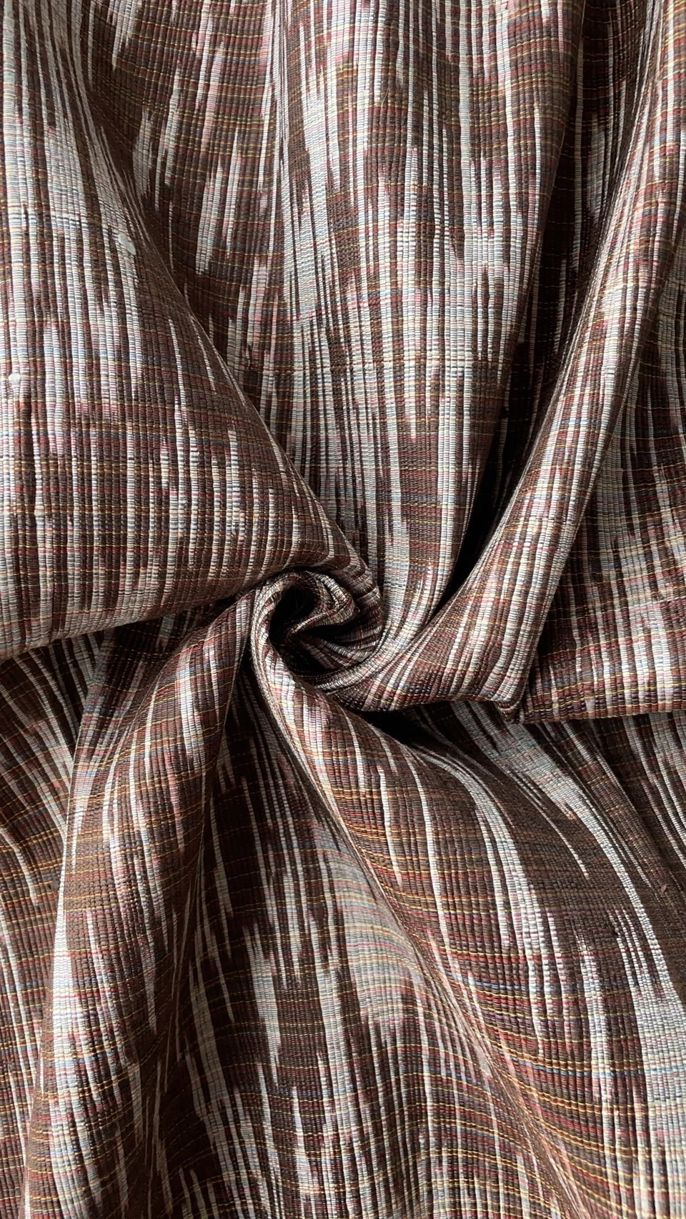 Contemporary Ikat Silk, Heavy Weight, Speckled Pattern, Dark Brown and White