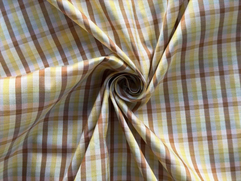 Silk Plaid, Smooth Weave, Yellow and Brown