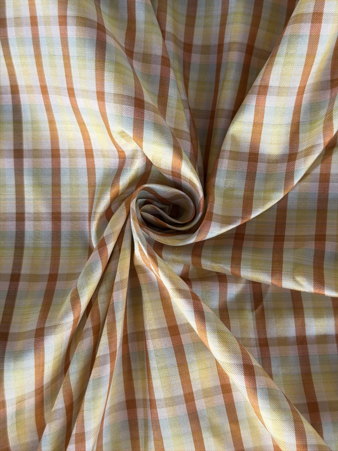 Silk Plaid, Smooth Weave, Orange and Cream Yellow